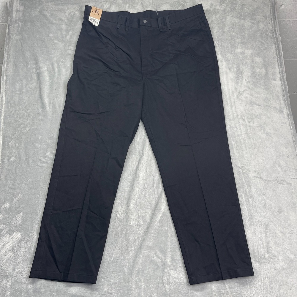 NWT Lee‎ Pants Mens 44x32 Black Wrinkle-Free Plain Front Relaxed Fit Tapered Leg